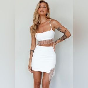 SELFIE LESLIE ANGEL BIBA CALL ON ME DIAMANTE FRINGE SET WHITE